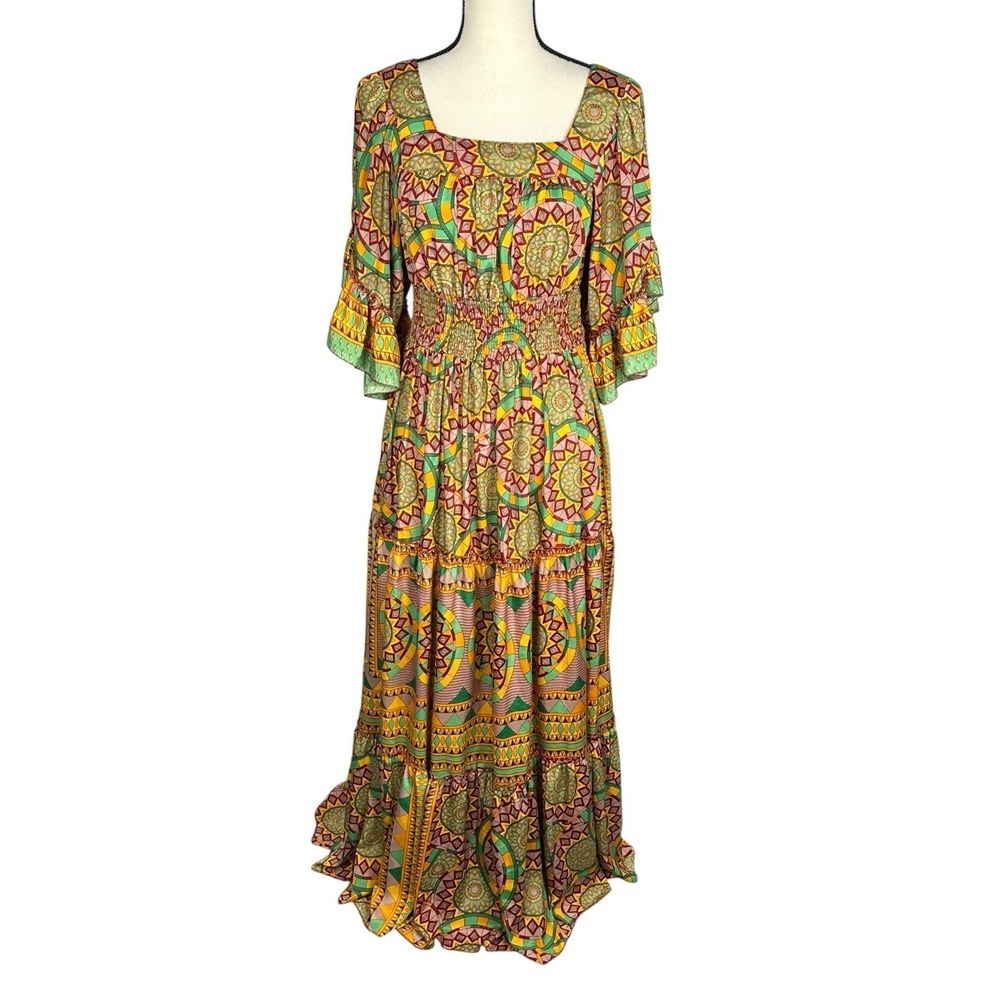 Me 2 Magic Vibrant Geometric Print Elastic Waist Maxi Dress Size Medium